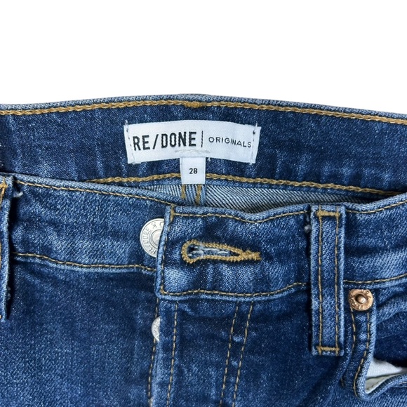 Re/Done Comfort Stretch High Rise Ankle Crop 28 Midnight Blue Button Fly - Picture 9 of 16